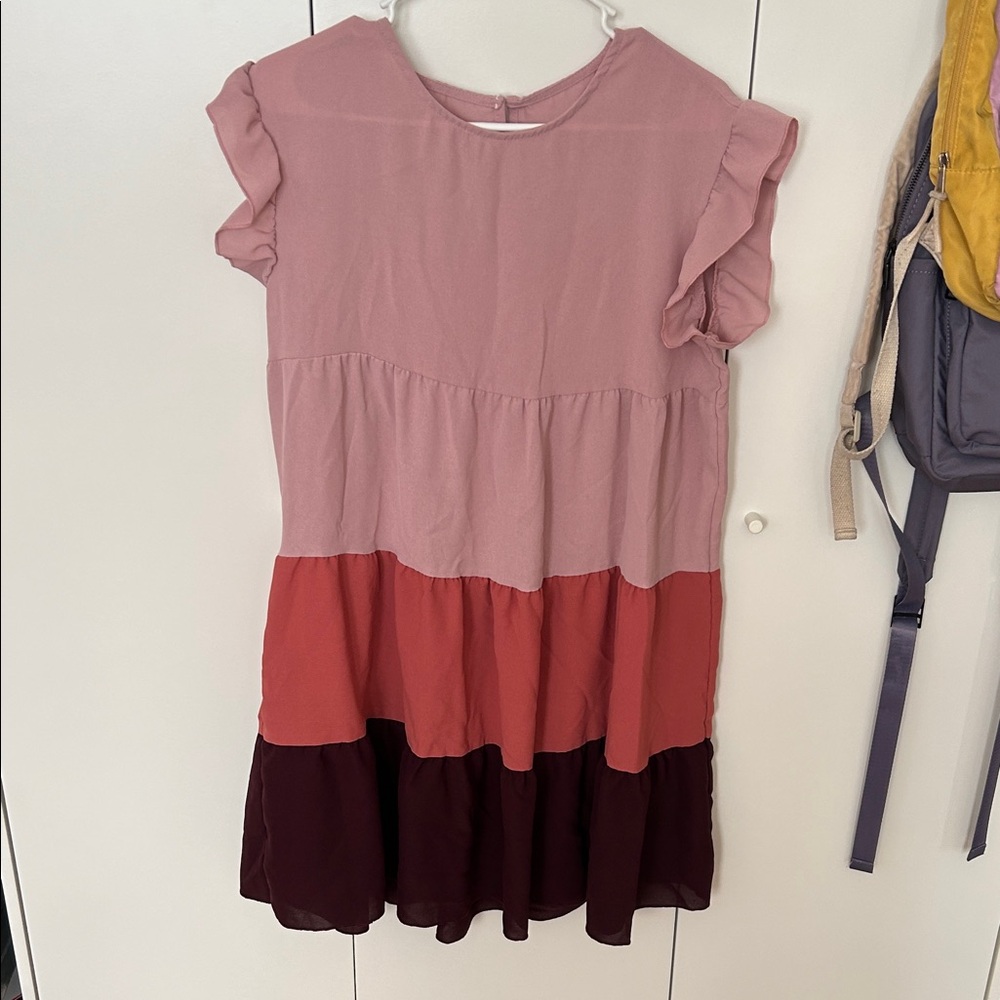 SHEIN Pink and Red Tiered Dress